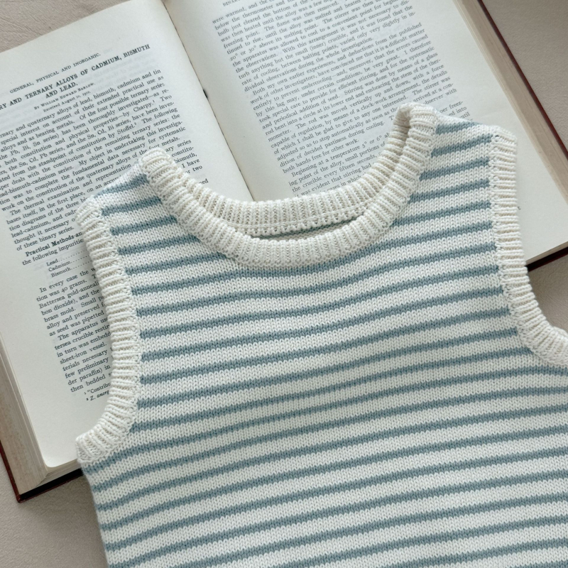 Dječja pletena prugasta vesta, korejski stil, 100% pamuk, proljeće i jesen, unisex