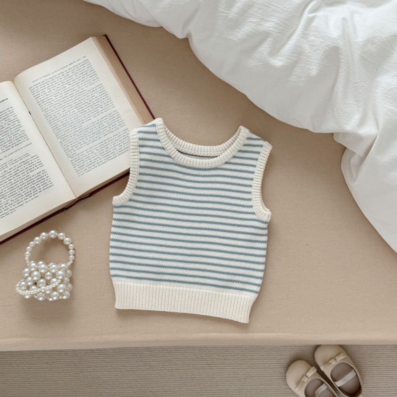 Dječja pletena prugasta vesta, korejski stil, 100% pamuk, proljeće i jesen, unisex