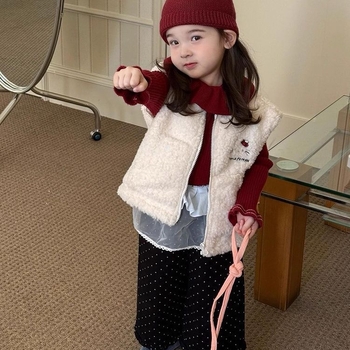 Dječja vest s karikaturnim uzorkom, korejski stil, podstava od vune, punjenje od poliestera, zatvarač na zip