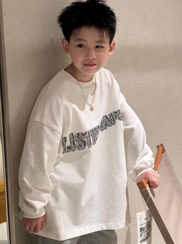 Fiúknak szóló hosszú ujjú pamut póló, koreai stílus, ősz-tavasz 2025, 8+ éveseknek