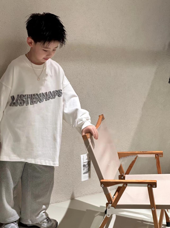 Fiúknak szóló hosszú ujjú pamut póló, koreai stílus, ősz-tavasz 2025, 8+ éveseknek