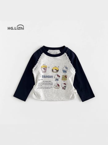 Dječja majica s dugim rukavima, korejska verzija, 100% pamuk, okrugli ovratnik, crtani print