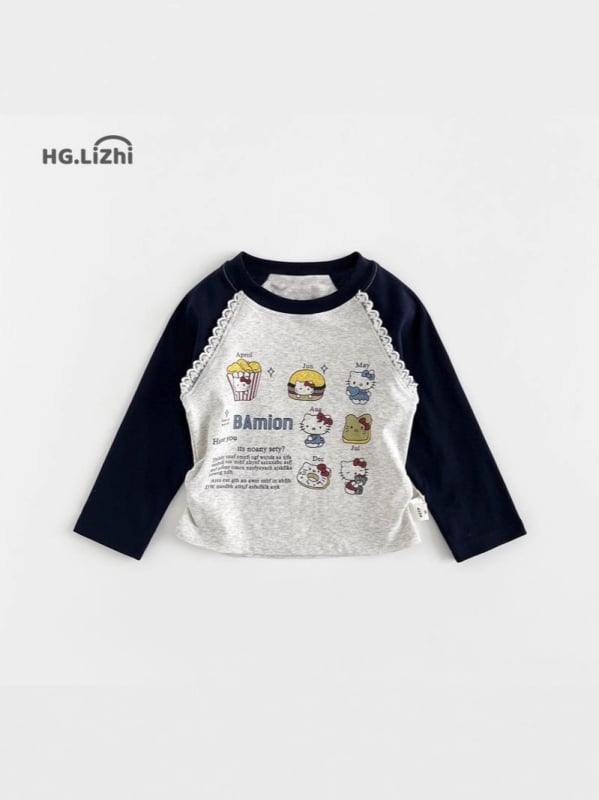 Dječja majica s dugim rukavima, korejska verzija, 100% pamuk, okrugli ovratnik, crtani print