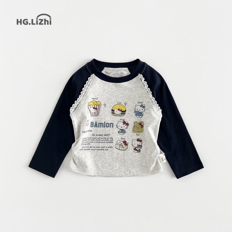 Dječja majica s dugim rukavima, korejska verzija, 100% pamuk, okrugli ovratnik, crtani print