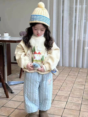 Dječji dvodijelni set s flis podstavom, korejskog stila, pulover i hlače, za dob 3–8 godina, jesen-zima