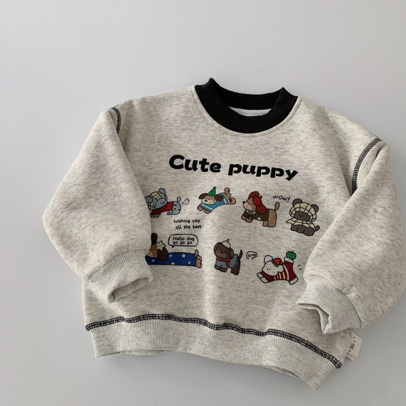 Gyerekeknek fleece-betétes pulóver kapucni nélkül, rajzfilm mintával, pamut anyagból, 3–8 éveseknek, téli darab