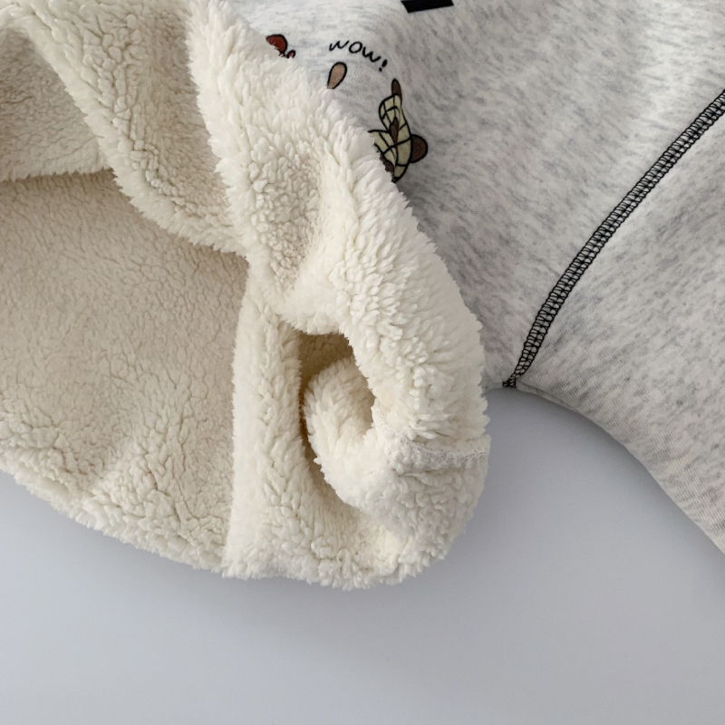 Gyerekeknek fleece-betétes pulóver kapucni nélkül, rajzfilm mintával, pamut anyagból, 3–8 éveseknek, téli darab