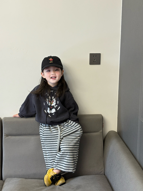 Set din două piese pentru fetițe, toamnă: top cu mâneci lungi și pantaloni lungi, imprimeu cu desene animate, din bumbac amestec, țesătură moale, vârsta 3–8 ani