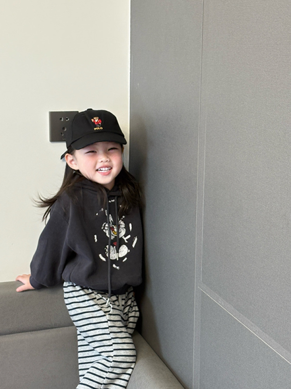 Set din două piese pentru fetițe, toamnă: top cu mâneci lungi și pantaloni lungi, imprimeu cu desene animate, din bumbac amestec, țesătură moale, vârsta 3–8 ani