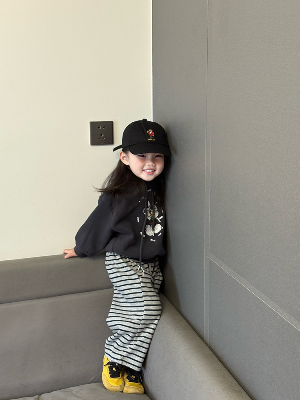 Set din două piese pentru fetițe, toamnă: top cu mâneci lungi și pantaloni lungi, imprimeu cu desene animate, din bumbac amestec, țesătură moale, vârsta 3–8 ani