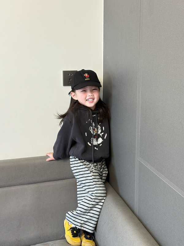 Set din două piese pentru fetițe, toamnă: top cu mâneci lungi și pantaloni lungi, imprimeu cu desene animate, din bumbac amestec, țesătură moale, vârsta 3–8 ani