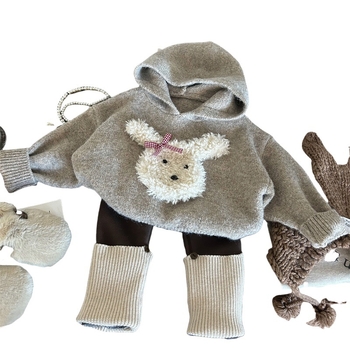 Korejskog stila dječji zimski trodijelni komplet, lamb fleece materijal, jednofarban, debeli