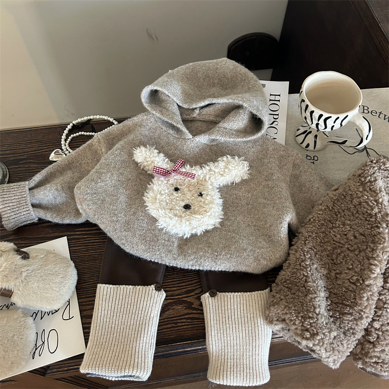 Korejskog stila dječji zimski trodijelni komplet, lamb fleece materijal, jednofarban, debeli