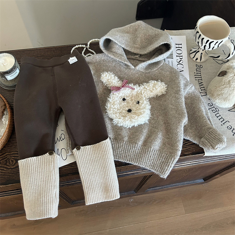 Korejskog stila dječji zimski trodijelni komplet, lamb fleece materijal, jednofarban, debeli