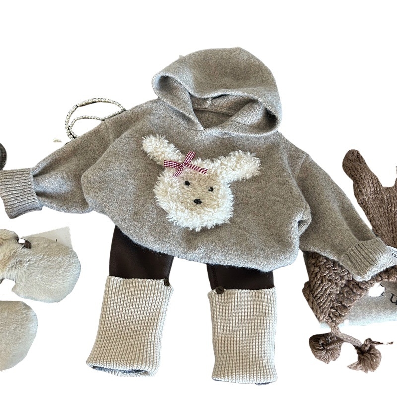 Korejskog stila dječji zimski trodijelni komplet, lamb fleece materijal, jednofarban, debeli