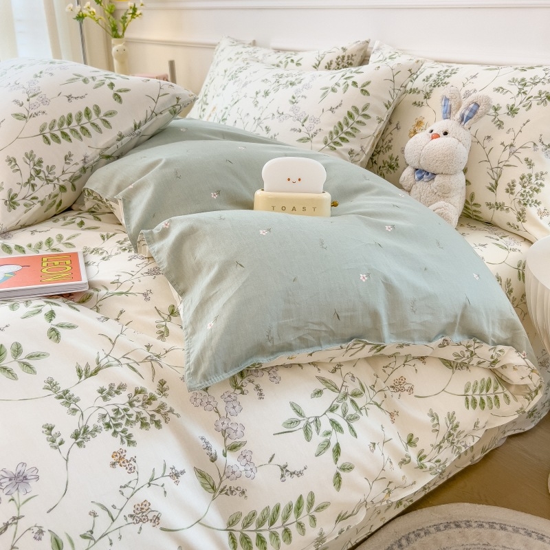 Trys dalių 100% medvilnės antklodės užvalkalų komplektas, reaktyvus spausdinimas, Twill audinys, augalinis raštas