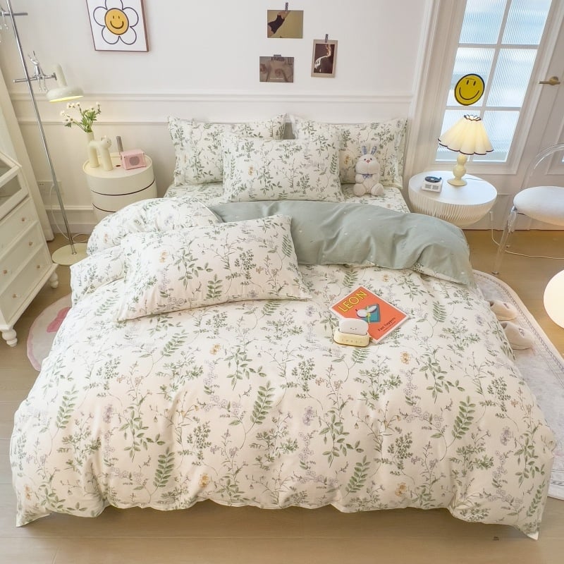 Trys dalių 100% medvilnės antklodės užvalkalų komplektas, reaktyvus spausdinimas, Twill audinys, augalinis raštas