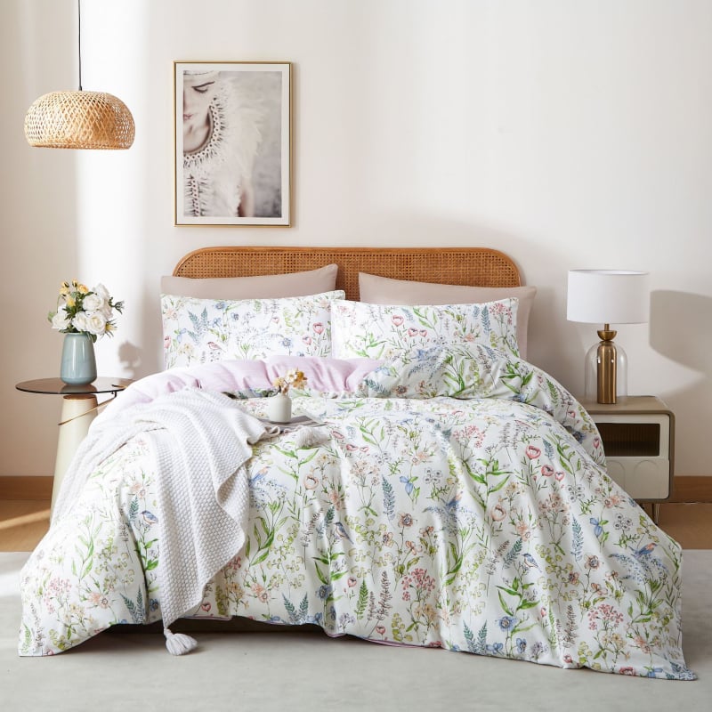 Trys dalių 100% medvilnės antklodės užvalkalų komplektas, reaktyvus spausdinimas, Twill audinys, augalinis raštas