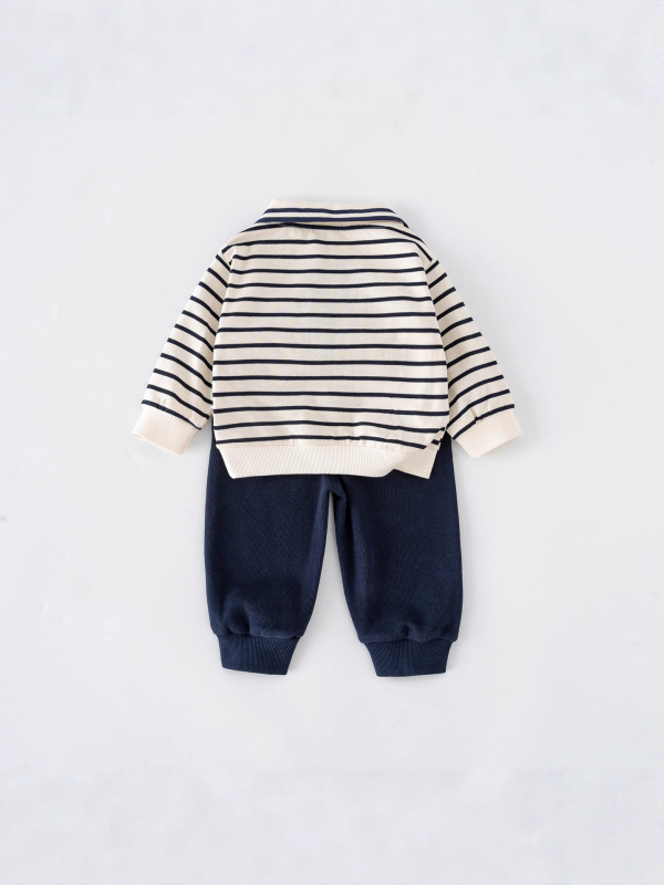 Dječji dvodijelni sportski set, prugasti karikatura uzorak, pamukova smjesa (50% pamuk), za uzrast 1–3 godine, zima i jesen