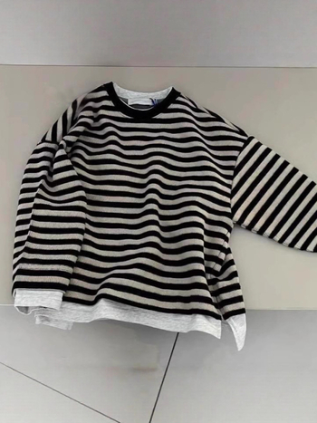Dječji top s dugim rukavima, prugasti, korejski stil, pulover (50% pamuka; prugasti; dugi rukavi; pulover; proljeće/jesen)