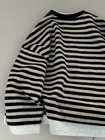 Dječji top s dugim rukavima, prugasti, korejski stil, pulover (50% pamuka; prugasti; dugi rukavi; pulover; proljeće/jesen)