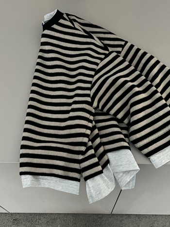 Dječji top s dugim rukavima, prugasti, korejski stil, pulover (50% pamuka; prugasti; dugi rukavi; pulover; proljeće/jesen)