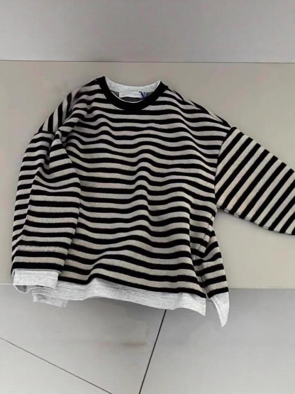 Dječji top s dugim rukavima, prugasti, korejski stil, pulover (50% pamuka; prugasti; dugi rukavi; pulover; proljeće/jesen)
