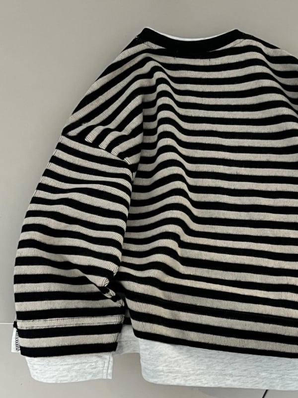 Dječji top s dugim rukavima, prugasti, korejski stil, pulover (50% pamuka; prugasti; dugi rukavi; pulover; proljeće/jesen)