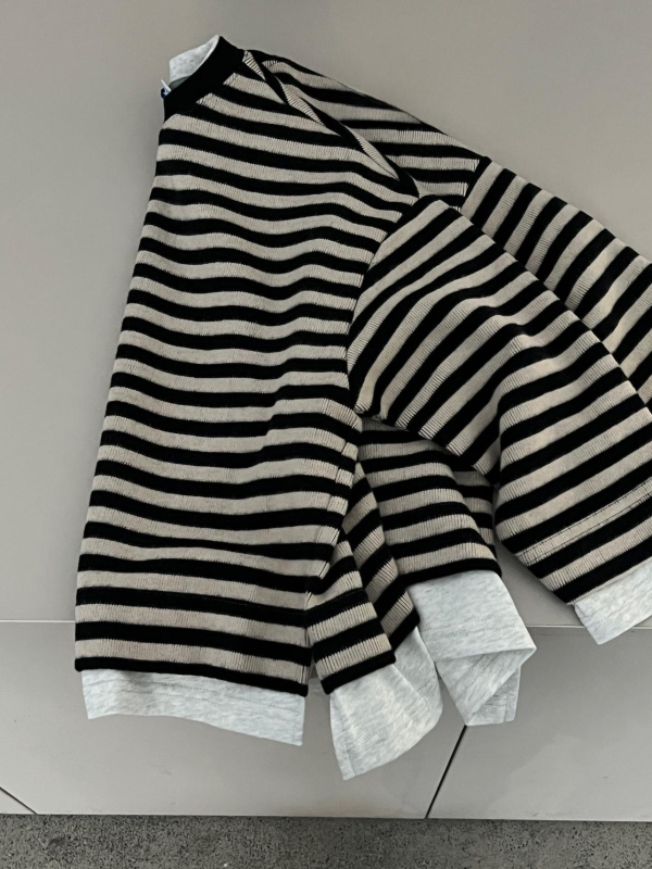 Dječji top s dugim rukavima, prugasti, korejski stil, pulover (50% pamuka; prugasti; dugi rukavi; pulover; proljeće/jesen)