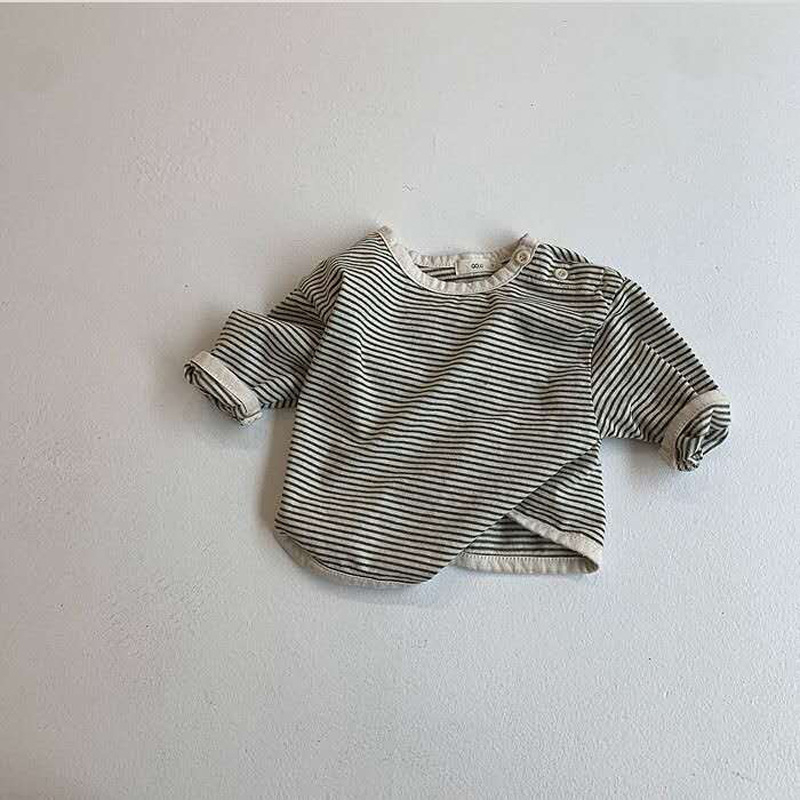 Roy Bear dječja i bebi pamučna majica s prugama, korejskog stila, dugi rukav, okrugli izrez, odvodi vlagu
