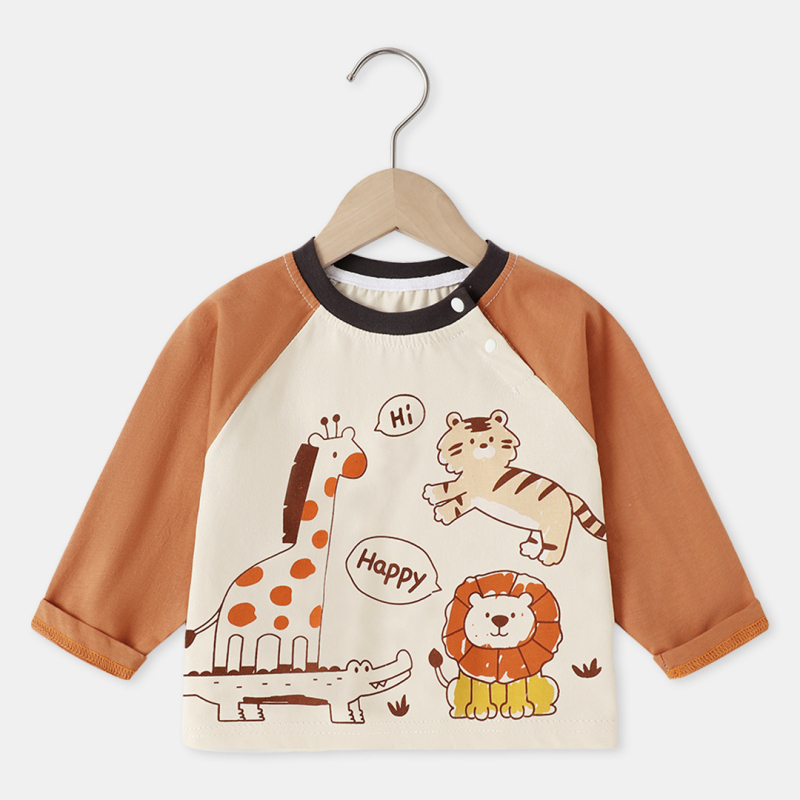 Dječja pamučna raglan majica – dugi rukav, crtani uzorak, okrugli izrez, 100% pamuk