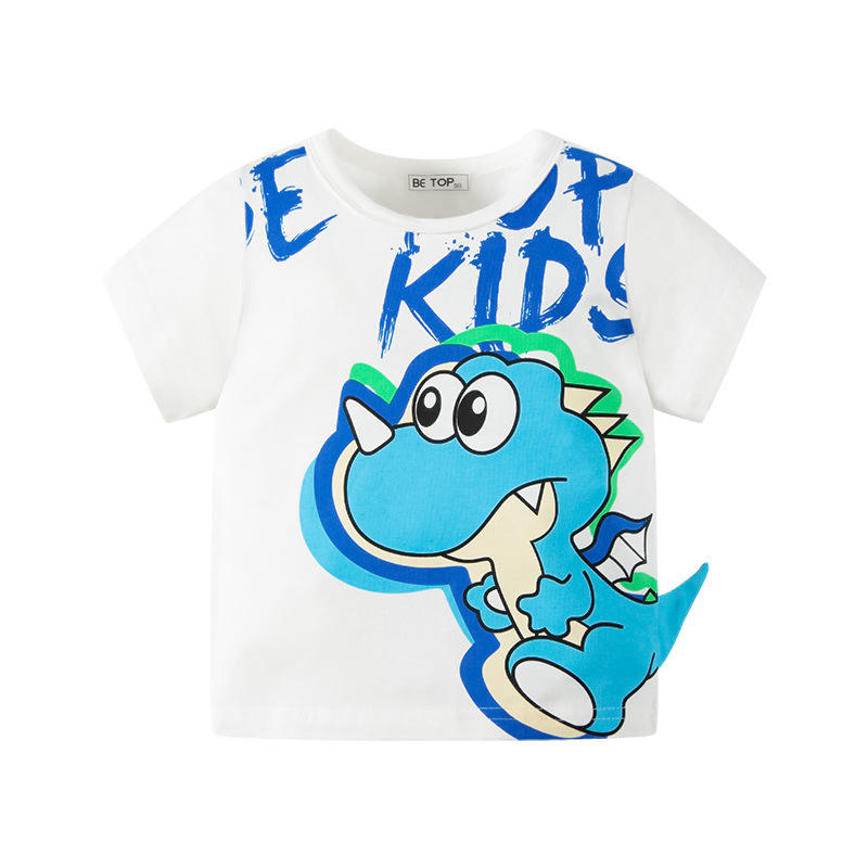 Dječje majice s dinosaurom Cartoon, kratki rukavi, okrugli izrez, 3–8 godina, 100% pamuk, korejski stil