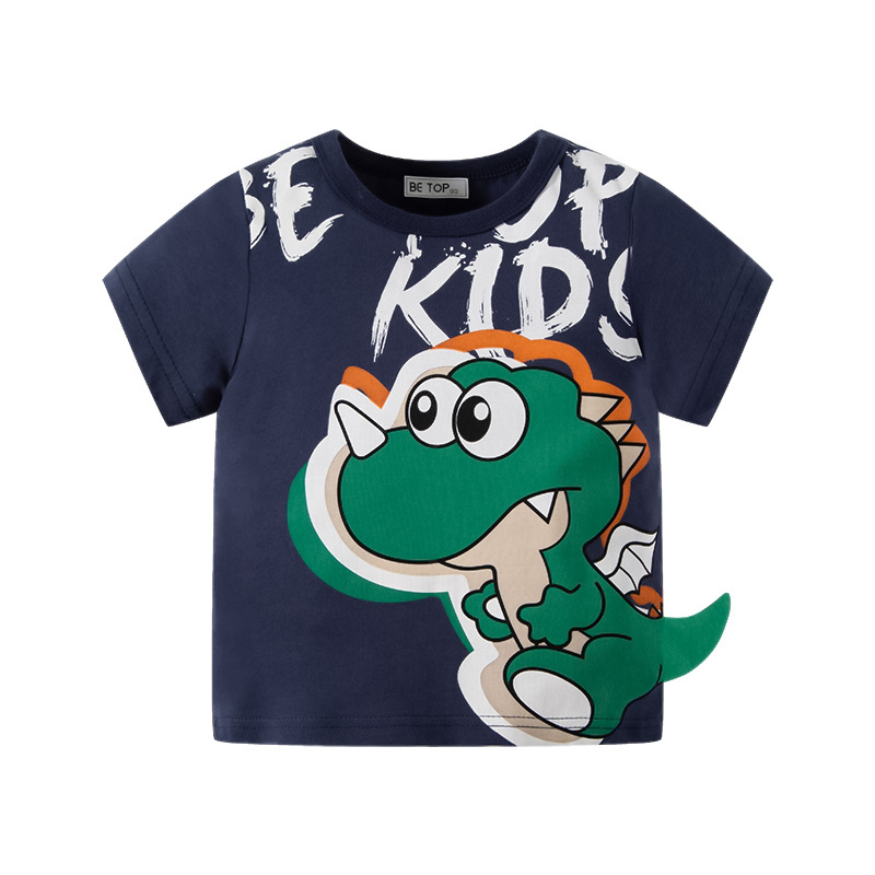 Dječje majice s dinosaurom Cartoon, kratki rukavi, okrugli izrez, 3–8 godina, 100% pamuk, korejski stil