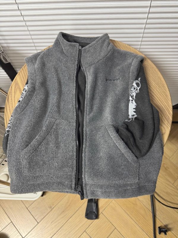 Dječja vesta od Velvet Pile fleec, korejski stil, prednji zip, podstava od umjetne dlake, 100% poliester