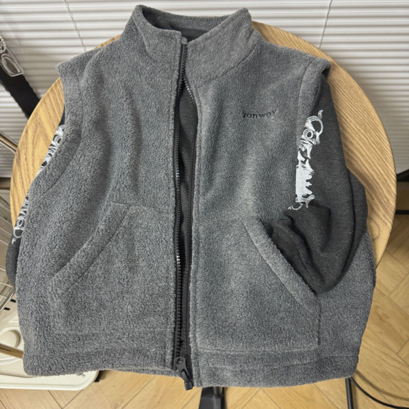 Dječja vesta od Velvet Pile fleec, korejski stil, prednji zip, podstava od umjetne dlake, 100% poliester