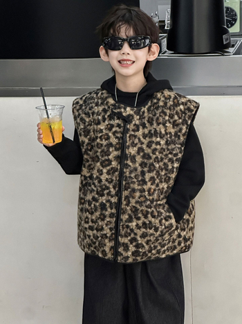 Dječja vesta s leopard uzorkom, dvostrana, debela, korejskog stila, jesenska odjeća