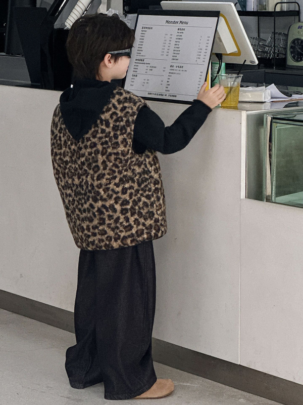 Dječja vesta s leopard uzorkom, dvostrana, debela, korejskog stila, jesenska odjeća