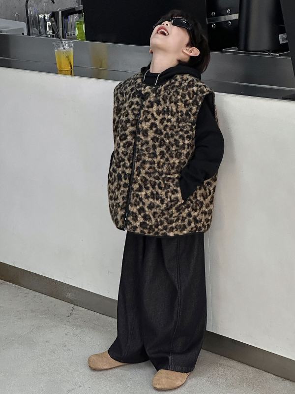 Dječja vesta s leopard uzorkom, dvostrana, debela, korejskog stila, jesenska odjeća
