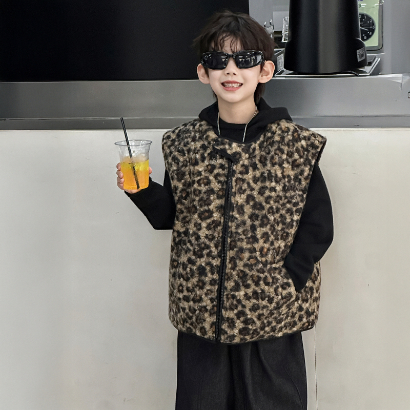 Dječja vesta s leopard uzorkom, dvostrana, debela, korejskog stila, jesenska odjeća