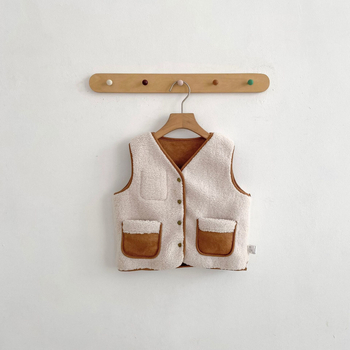 Dječja zimska vest, casual stil, otvoreni prednji dio, debeli poliesterski materijal s poliester podstavom, zatvaranje jednim redom gumba, za uzrast 1–3 godine