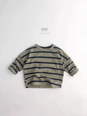 Tayag Unisex Dječja Prugasta Majica s Dugim Rukavima, Pamuk-Kombinacija, Korejski Stil