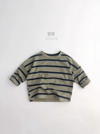Tayag Unisex Dječja Prugasta Majica s Dugim Rukavima, Pamuk-Kombinacija, Korejski Stil