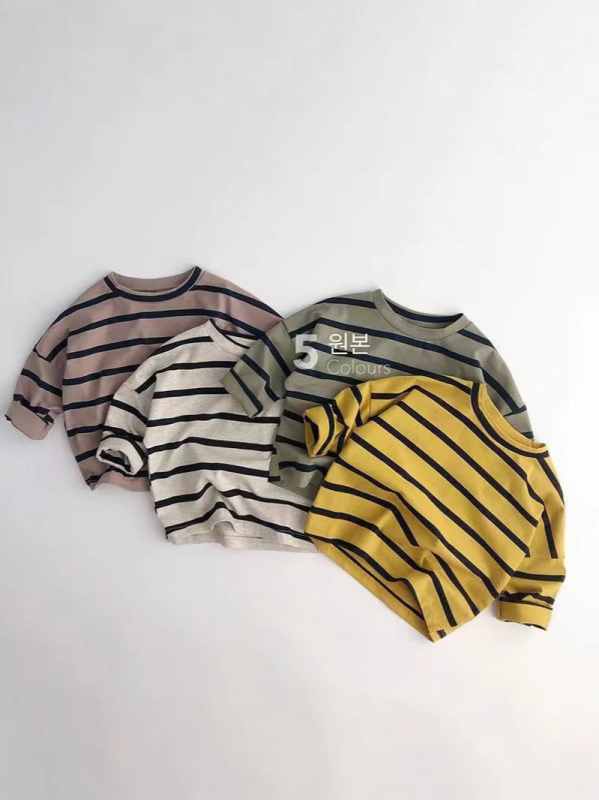 Tayag Unisex Dječja Prugasta Majica s Dugim Rukavima, Pamuk-Kombinacija, Korejski Stil