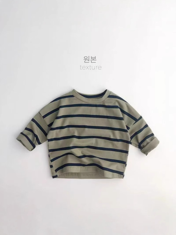 Tayag Unisex Dječja Prugasta Majica s Dugim Rukavima, Pamuk-Kombinacija, Korejski Stil