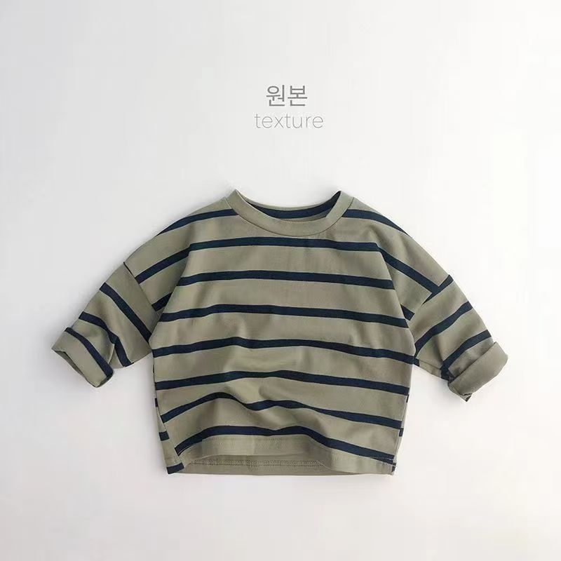 Tayag Unisex Dječja Prugasta Majica s Dugim Rukavima, Pamuk-Kombinacija, Korejski Stil