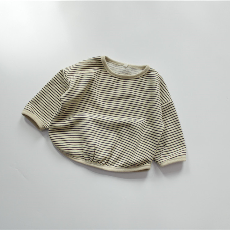 Dječja majica s dugim rukavima, 95% pamuk, prugasta, okrugli vrat, unisex, korejski stil, uzrast 3–8 godina