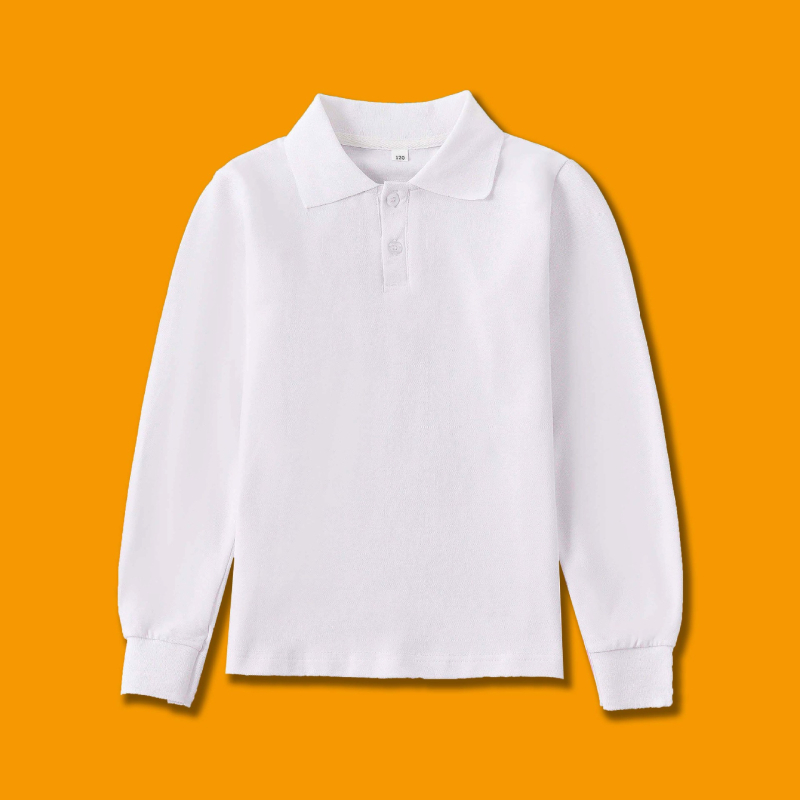 Vaikų polo marškinėliai, universalus koledžo stiliaus, medvilnė, vientisas raštas, unisex, nuo 8 metų, pavasaris 2024