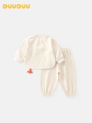 DUUDUU Unisex dječji dvodijelni kostim od pletenog pamuka 95% + 5% elastana, korejski stil, hlače s dugim rukavima, pulover, uzrast 1–3 godine, jesen-zima-proljeće