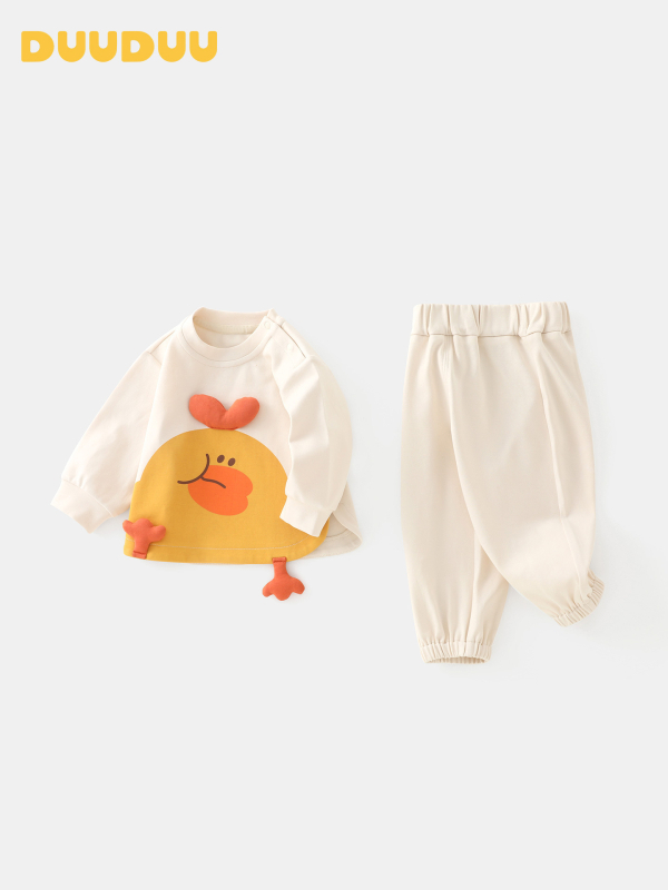 DUUDUU Unisex dječji dvodijelni kostim od pletenog pamuka 95% + 5% elastana, korejski stil, hlače s dugim rukavima, pulover, uzrast 1–3 godine, jesen-zima-proljeće