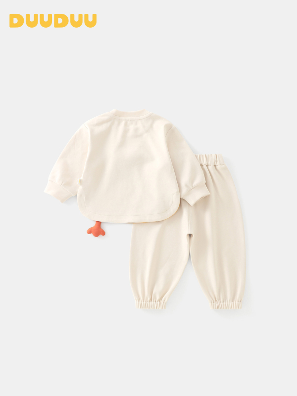 DUUDUU Unisex dječji dvodijelni kostim od pletenog pamuka 95% + 5% elastana, korejski stil, hlače s dugim rukavima, pulover, uzrast 1–3 godine, jesen-zima-proljeće